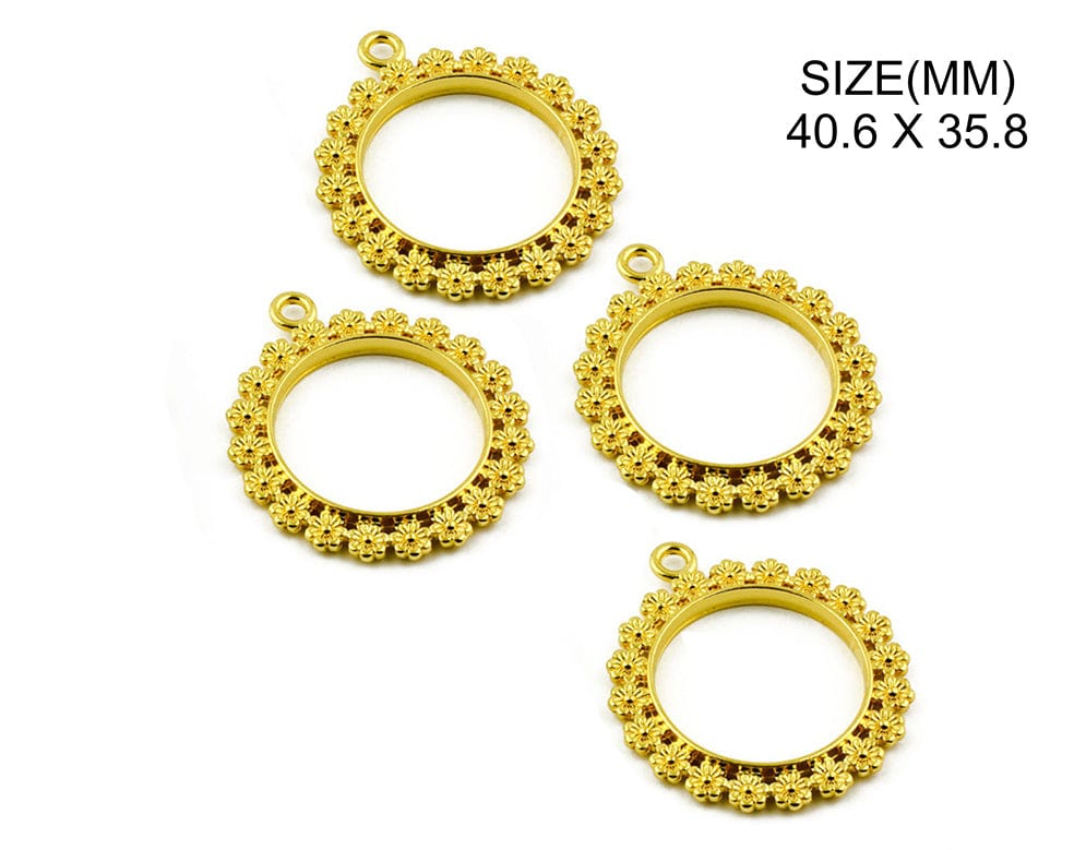 Gold Flower Round Frame Bezels Bz085