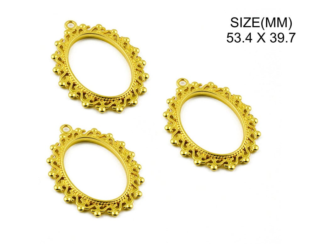 Gold Oval Pendant Frame Bezels Bz086
