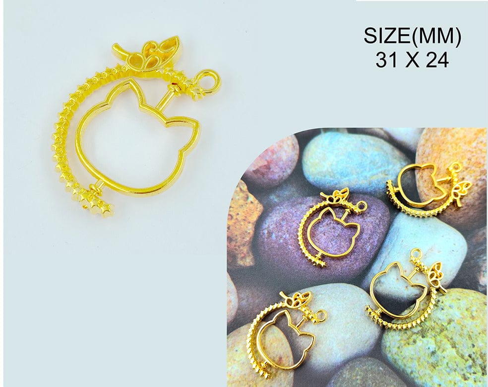 Gold Cat Rotating Pendant Bezels Bz094