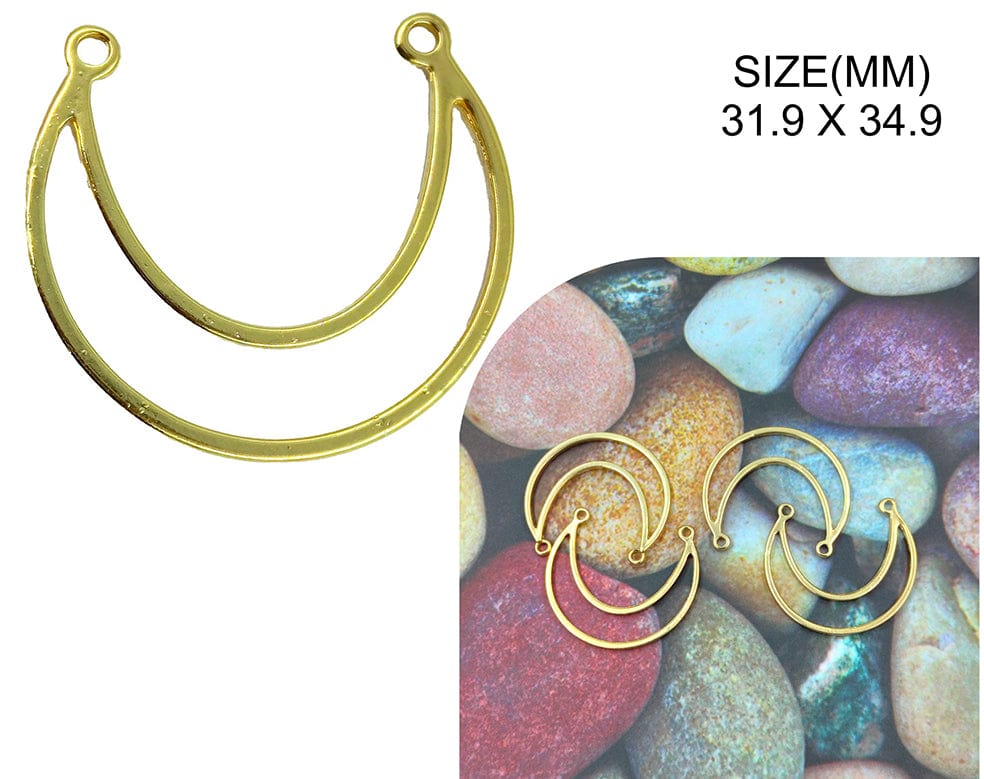 Gold Half Moon With 2 Holes Bezels Bz111