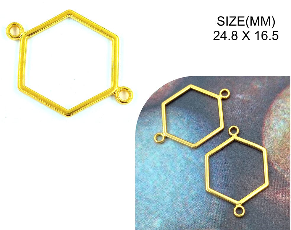 Gold Hexagon With 2 Holes Bezels Bz117