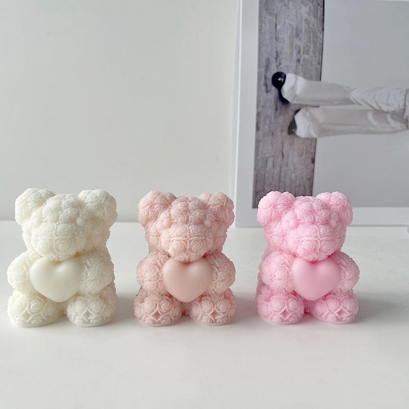3D Rose Teddy With Heart Candle Handmade Mould