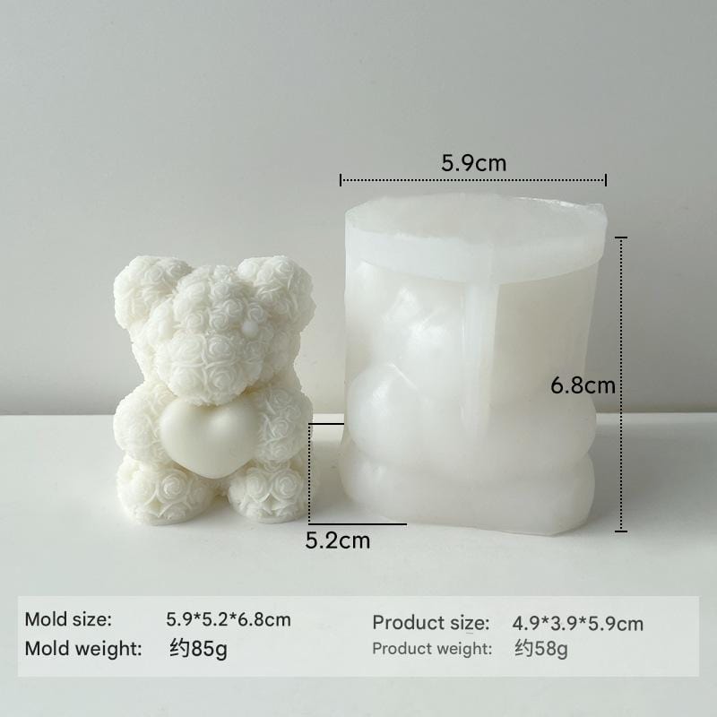 3D Rose Teddy With Heart Candle Handmade Mould