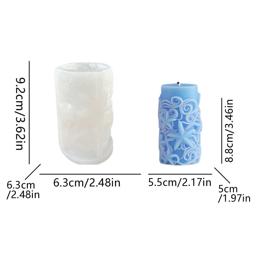 Ocean Wave & Starfish Cylindrical Candle Handmade Mould