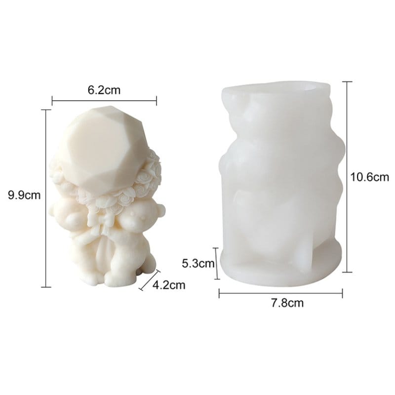 Two Teddy Bears Holding A Balloon Flower Candle Handmade Mould