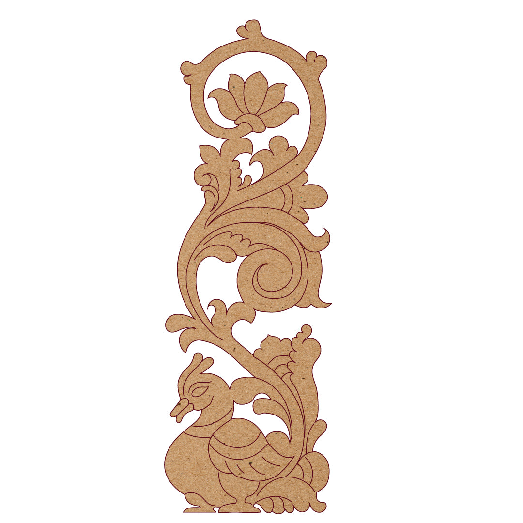 Premarked MDF Peacock Lotus Kalam Kari Motif – Motif Style 23