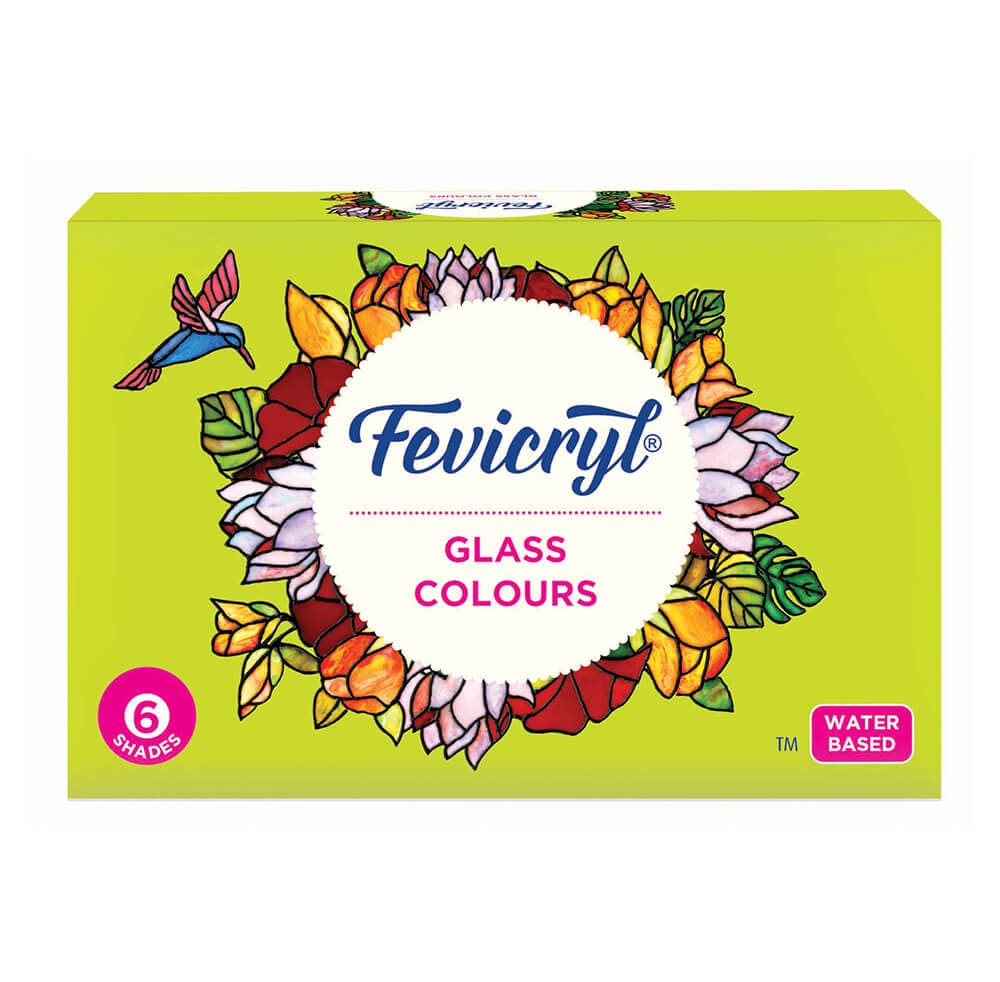 Fevicryl Glass Colours-75ml 6 Colour X 10ml & 1 Black Outliner of 15ml (Mrp-85/-)