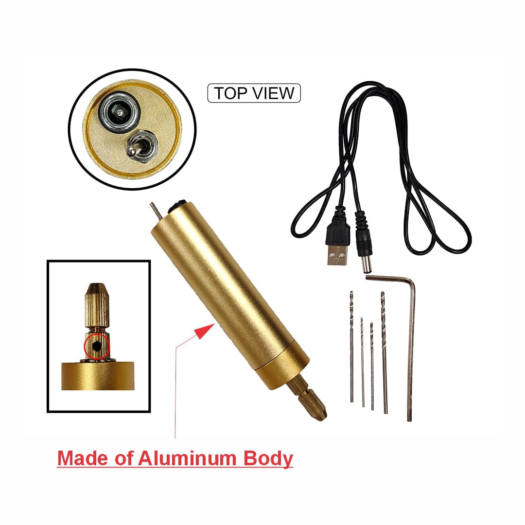 USB-Powered Electric Mini Drill Machine With 4 Bits & Allen Key