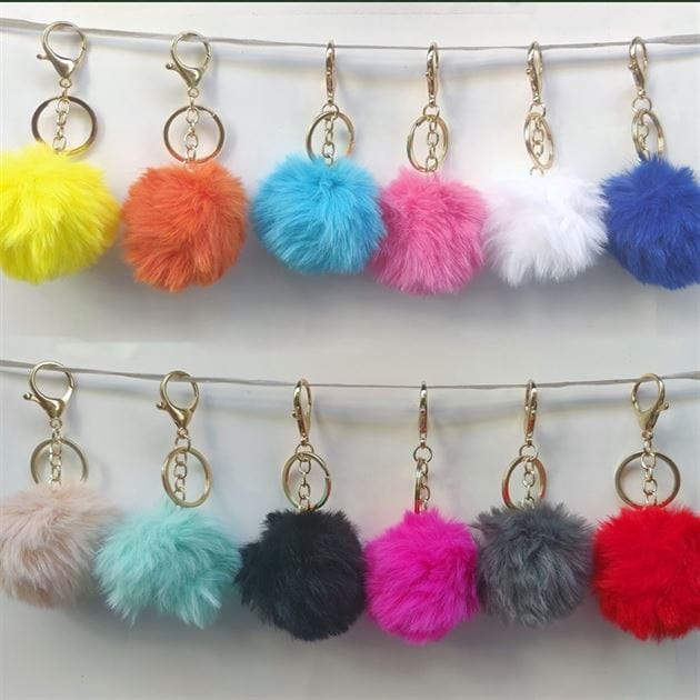 Fur Pompom With Lobster Ring 10Pcs
