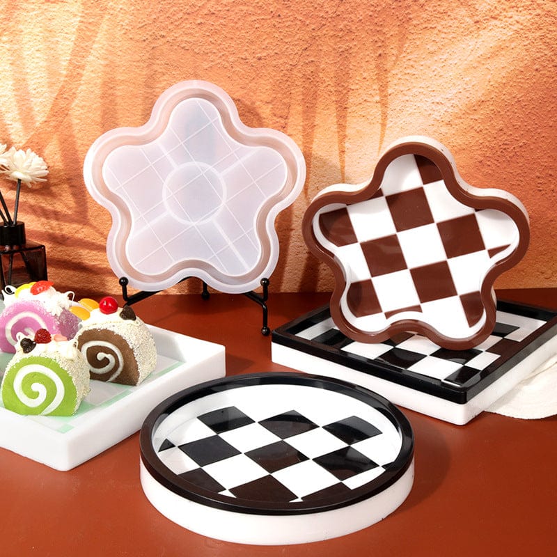 Plum Blossom Flower Chess Board Texture Trinklet Tray Mould