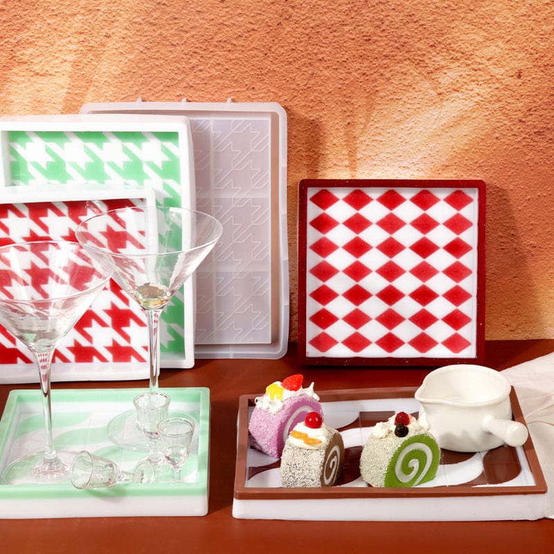 Rectangle Checkered (Katli) Design Storage Tray Mould