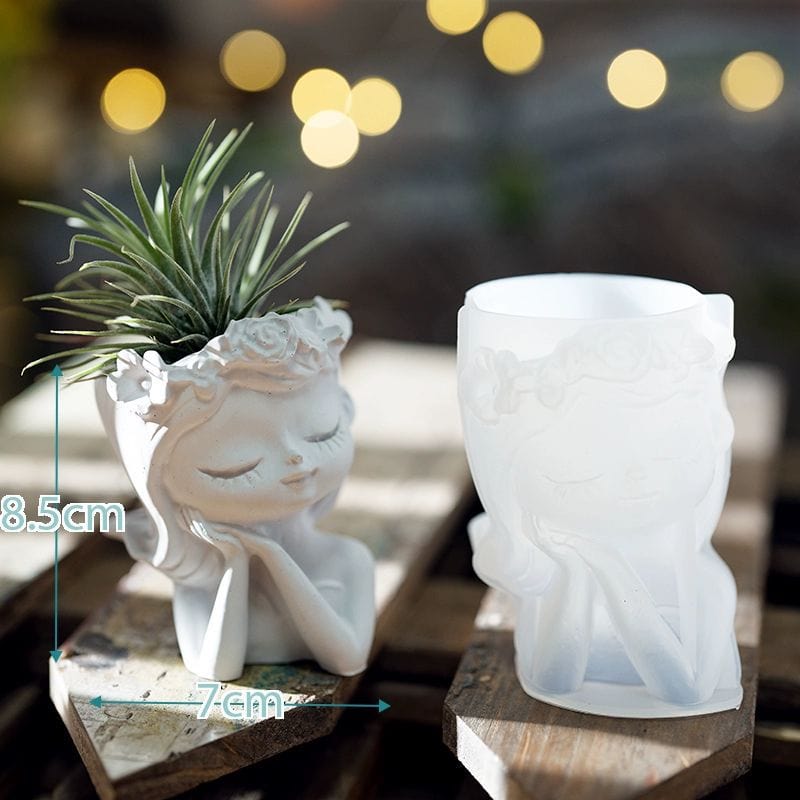 Girl Sleeping On Hand Shape Planter Pot Mould
