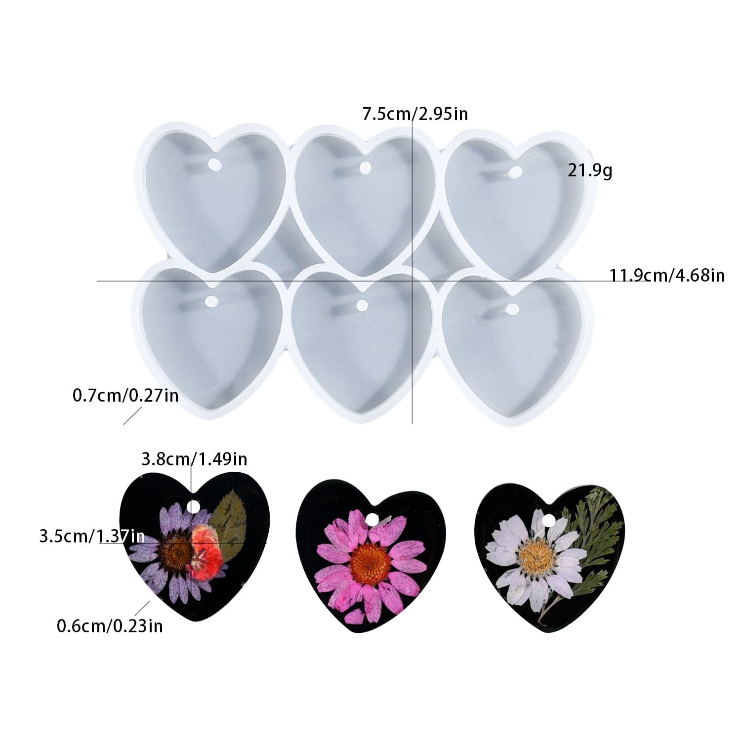 6 Cavity Heart Keychain & Pendant Mould