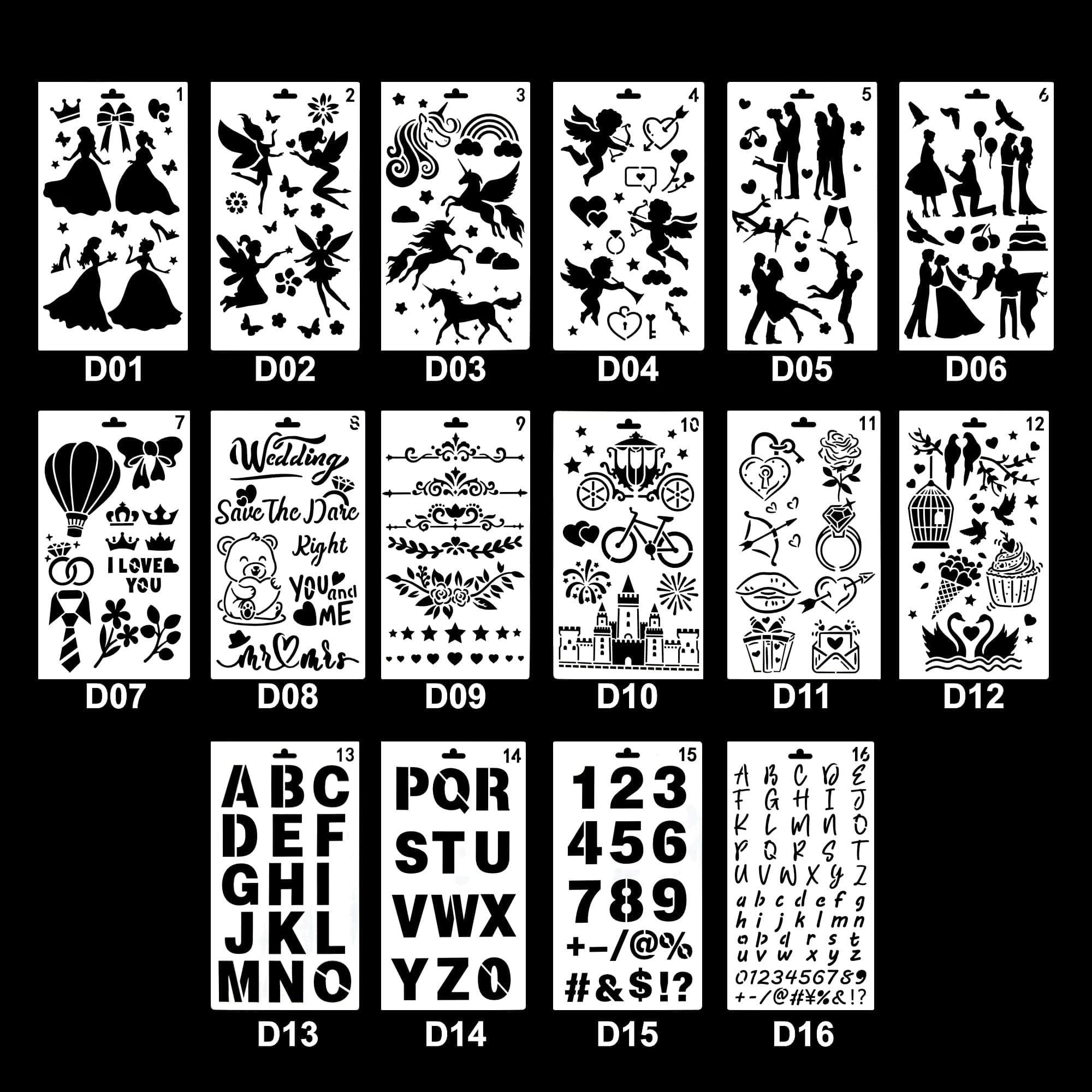 16 In 1 Love Element Theme Stencil Set