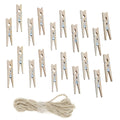 2.5Cm 20pcs Natural Wooden Clip With 2mtrs Jute Dori