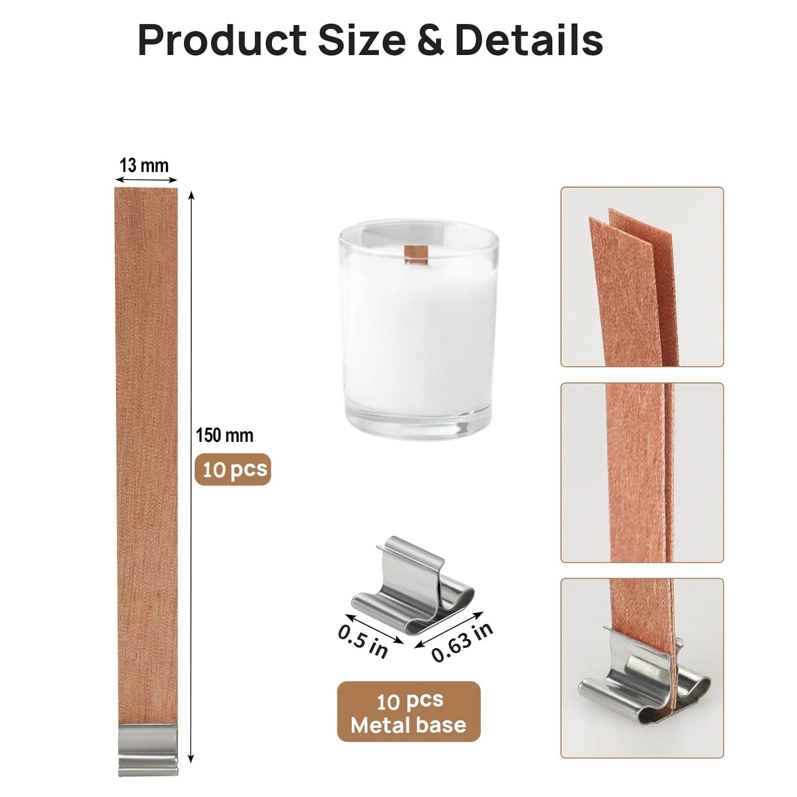 Wooden Wick 1mm Thick With Metal Holder