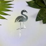 Fancy silver acrylic mirror flamingo right